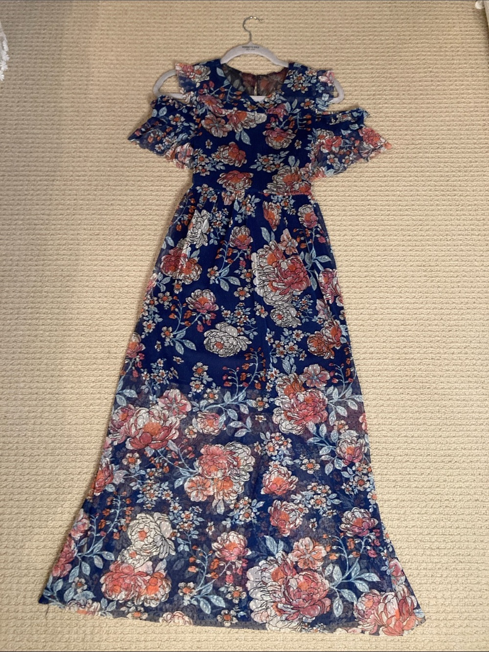 Bonnie Jean Navy Floral Lace Overlay Dress with Blue and Pink Accents